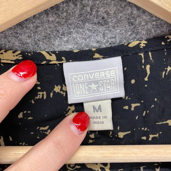 Converse One Star Blouse Women M Medium Black Geometric Button Up Long Sleeve - Picture 5 of 9